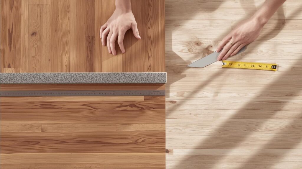 “Floor planks being installed with underlayment, showing floating vs glued options, DIY home improvement.”